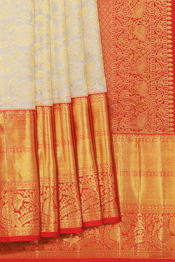 Collection of Kanchi Silk Tissue Brocade Off-White Saree in a gallery layout