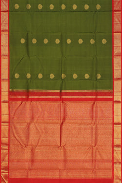 Collection of Kanchipuram Silk Heena Green Saree in a gallery layout