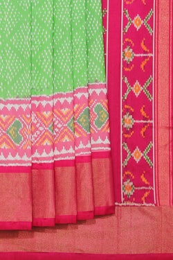 Collection of Pochampally Silk Ikat Green Saree in a gallery layout