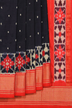 Collection of Pochampally Silk Ikat Navy Blue Saree in a gallery layout