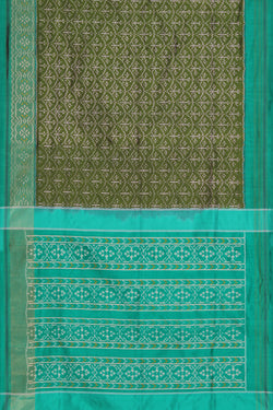 Collection of Pochampally Silk Ikat Moss Green Saree in a gallery layout