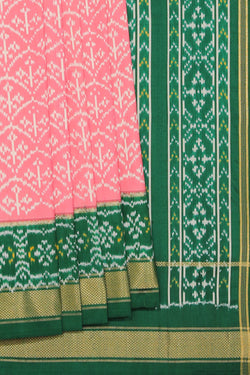 Collection of Pochampally Silk Ikat Coral Pink Saree in a gallery layout