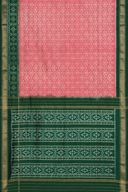 Collection of Pochampally Silk Ikat Coral Pink Saree in a gallery layout