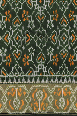 Image of Pochampally Silk Ikat Bottle Green Saree