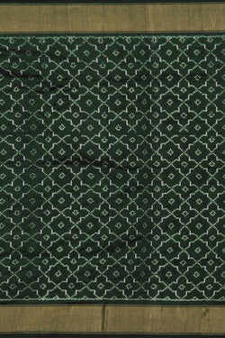 Image of Pochampally Silk Ikat Bottle Green Saree