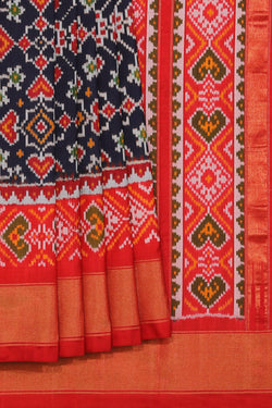 Collection of Pochampally Silk Ikat Navy Blue Saree in a gallery layout