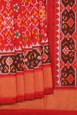 Collection of Pochampally Silk Ikat Red Saree in a gallery layout