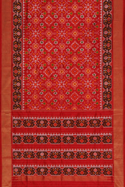 Collection of Pochampally Silk Ikat Red Saree in a gallery layout