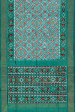 Collection of Pochampally Silk Ikat Sea-Green Saree in a gallery layout