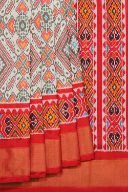 Collection of Pochampally Ikat Silk Off-White Saree in a gallery layout