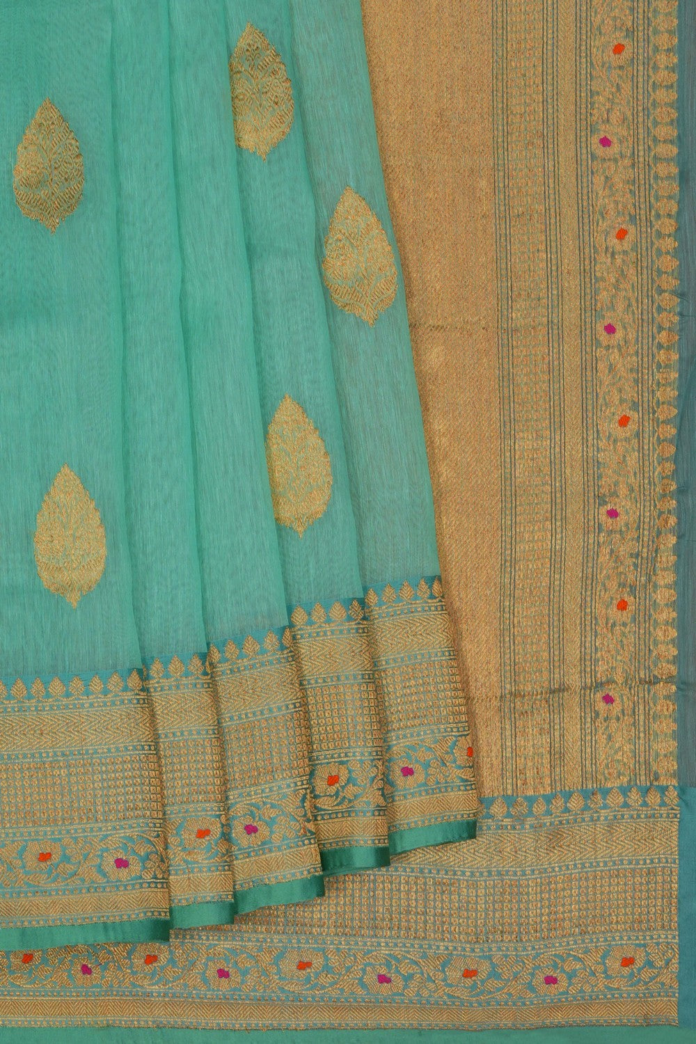 Image of Banarasi Linen Silk Turquoise Green Saree