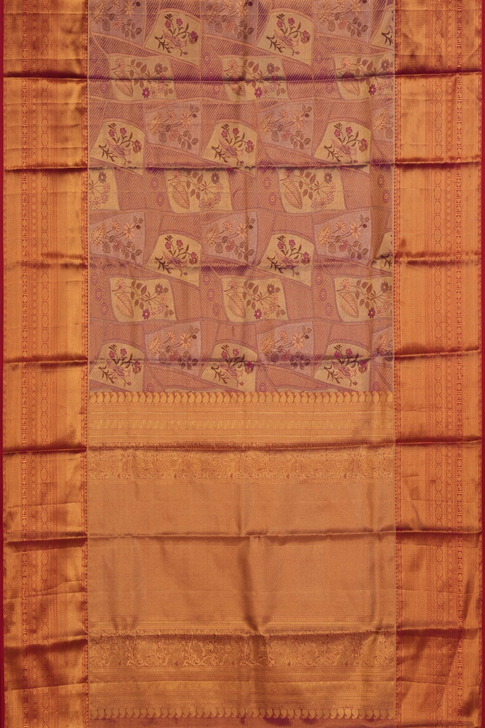 Image of Gold Pink Brocade Kanchivaram Silk Saree