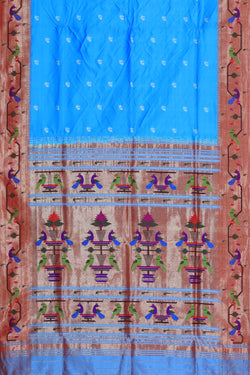 Collection of Paithani Silk Blue Saree in a gallery layout