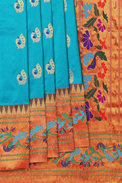 Collection of Paithani Silk Blue Saree in a gallery layout