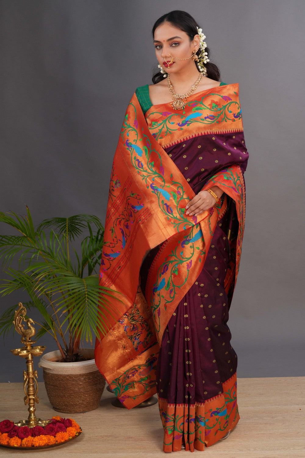 Image of Paithani Deep-Wine Saree