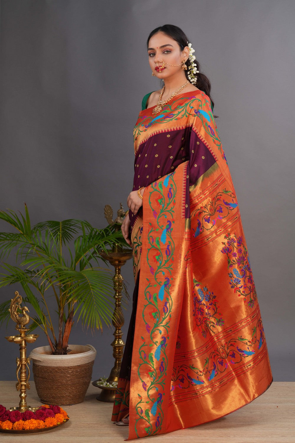 Image of Paithani Deep-Wine Saree