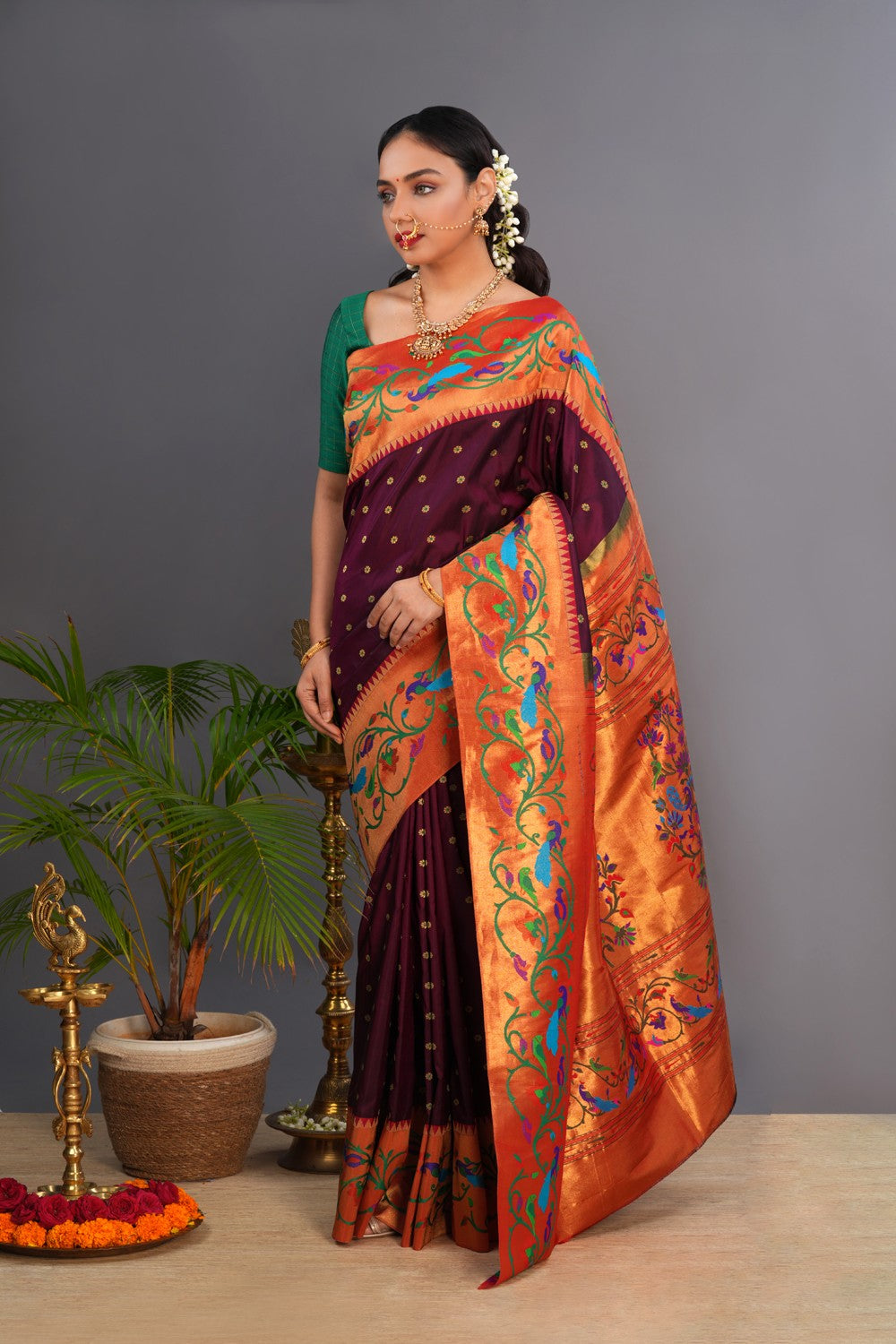 Image of Paithani Deep-Wine Saree