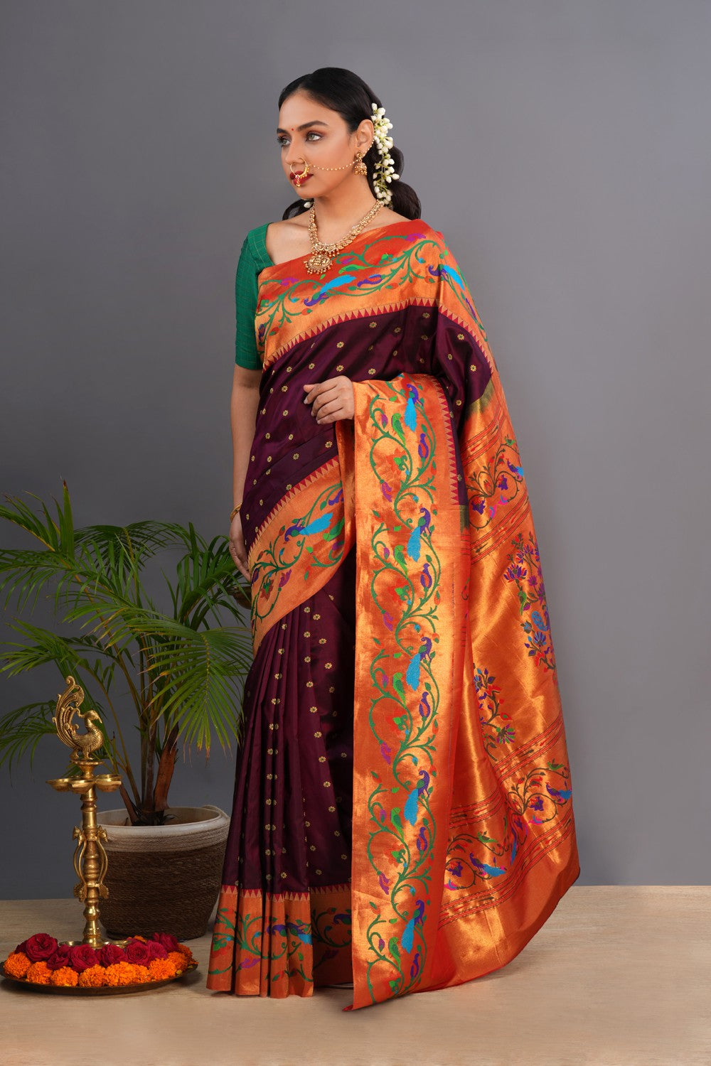 Image of Paithani Deep-Wine Saree