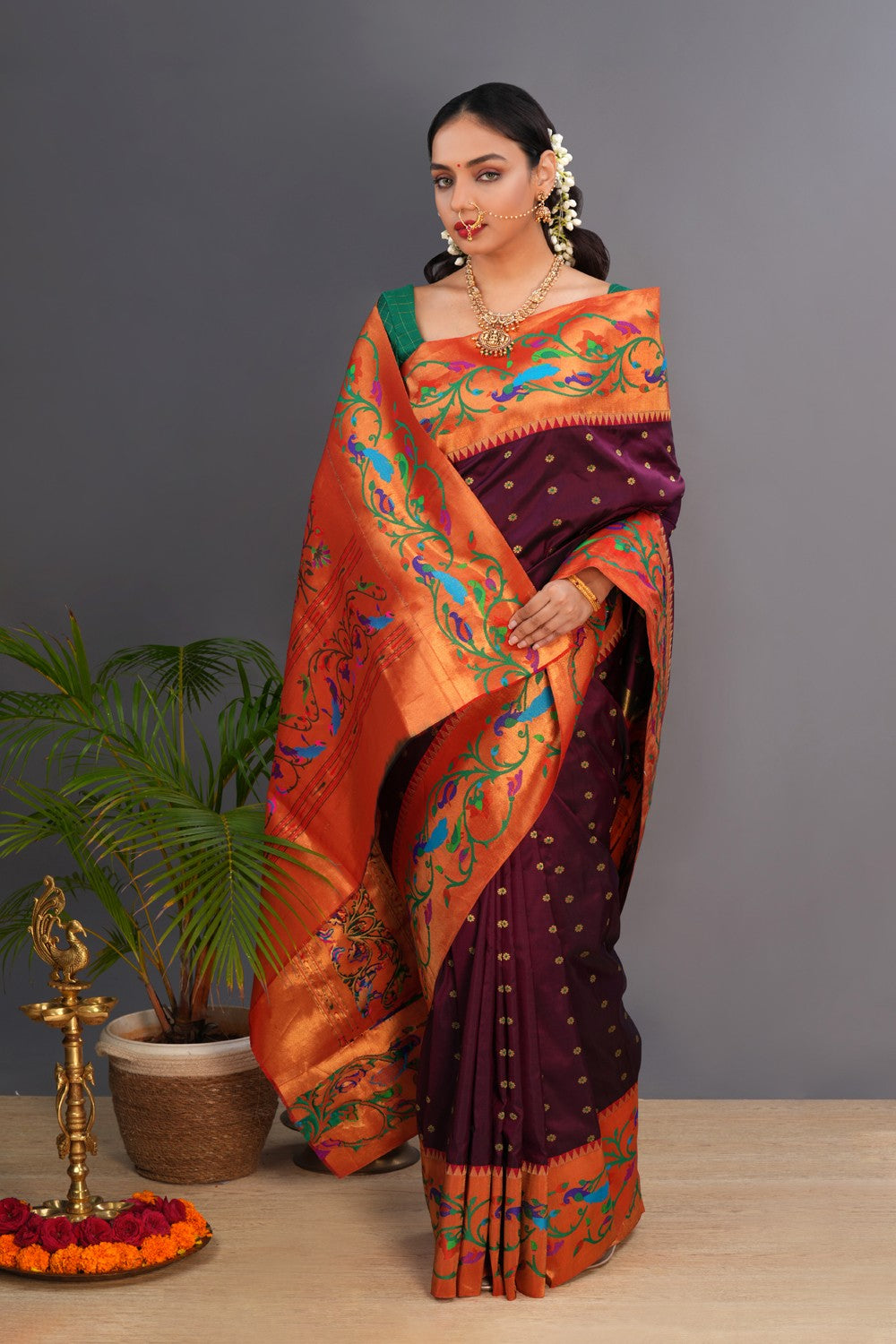 Image of Paithani Deep-Wine Saree