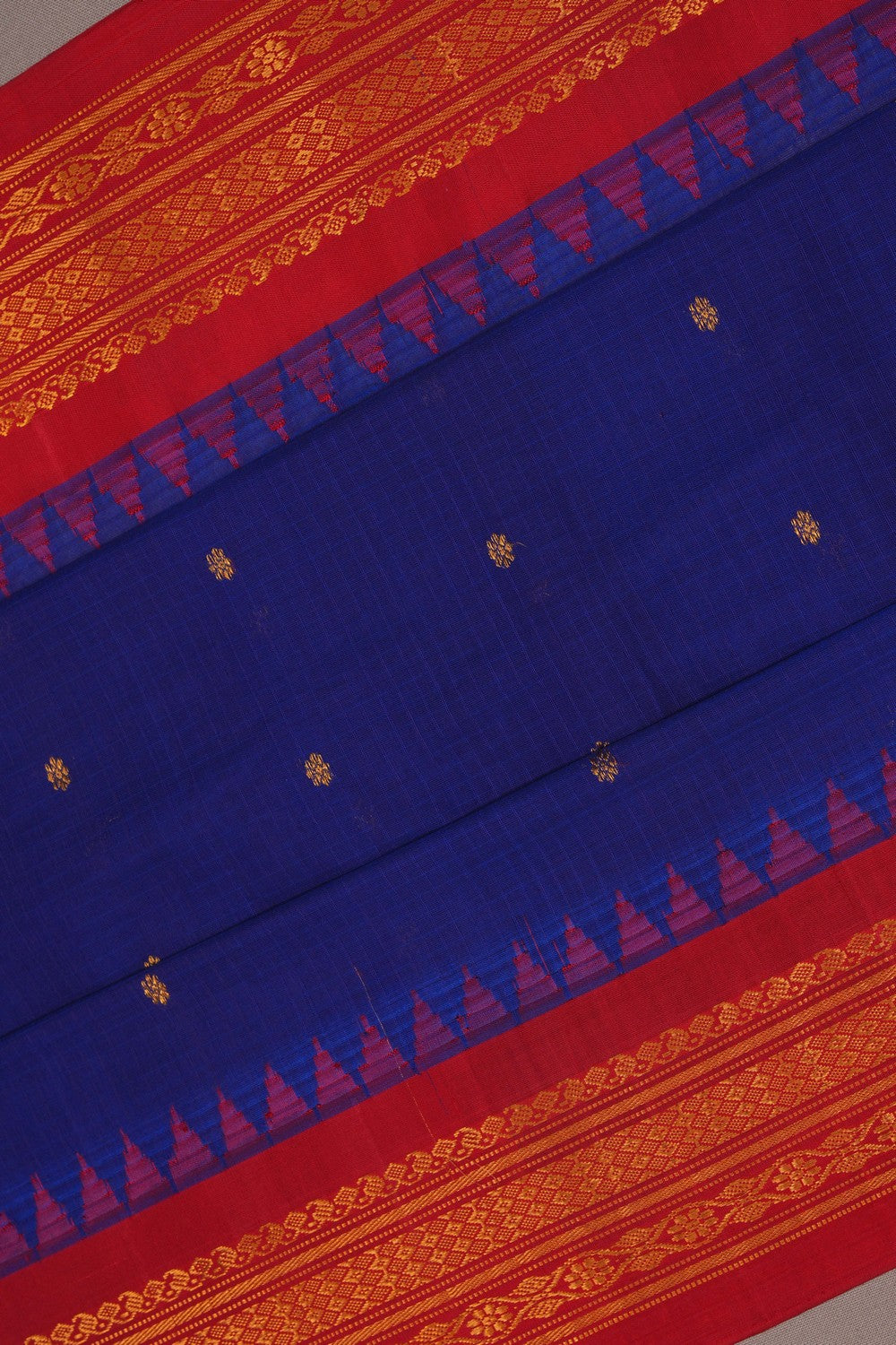 Image of Gadwal Silk Cotton Royal Blue Saree
