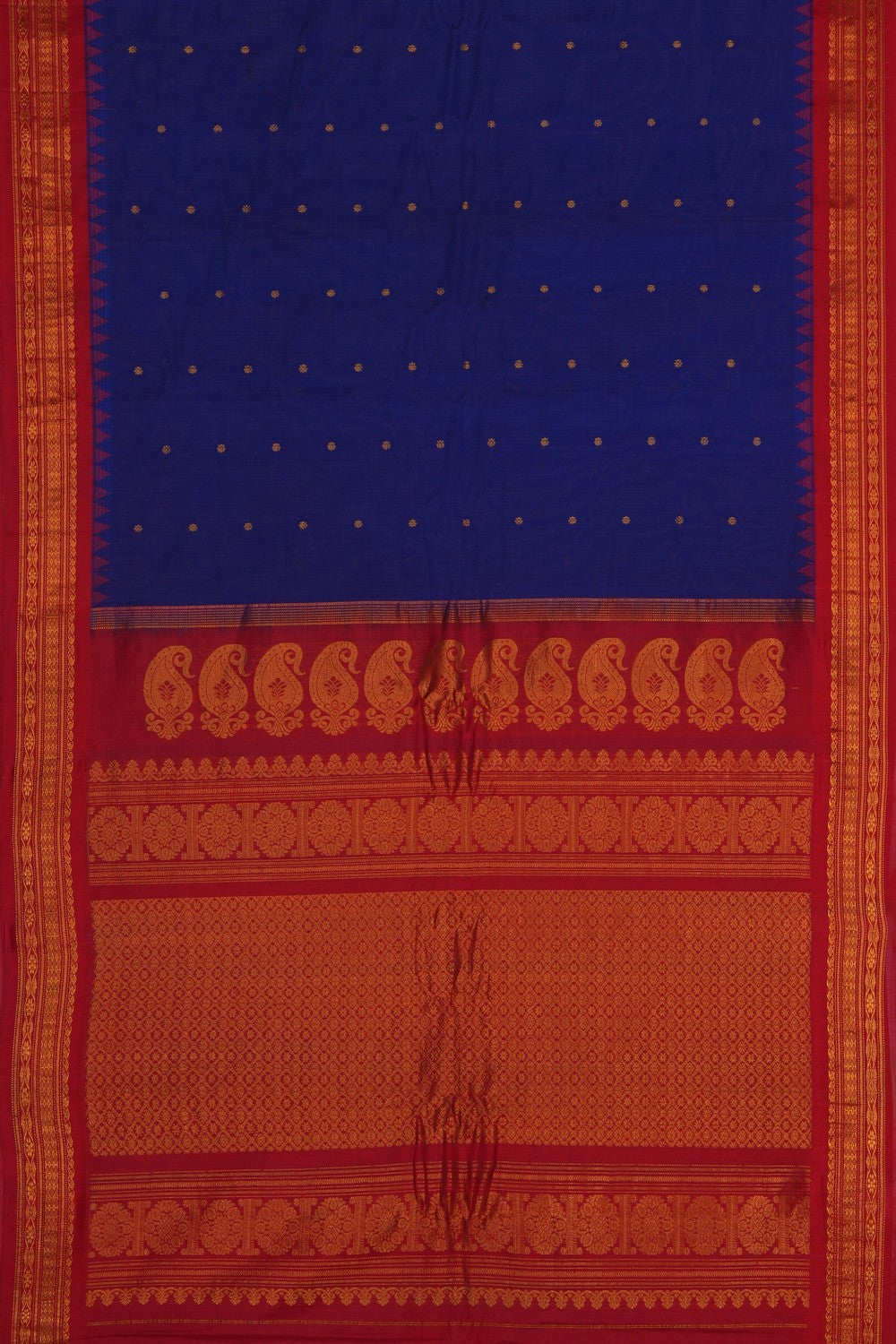 Image of Gadwal Silk Cotton Royal Blue Saree
