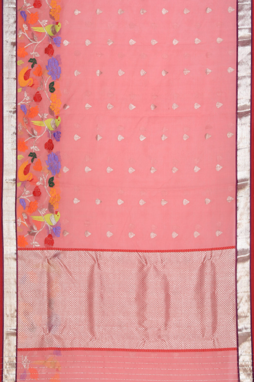 Image of Pure Zari Kota Coral Pink Saree