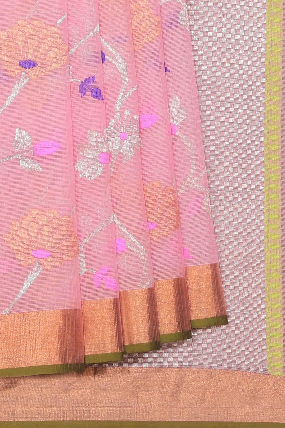 Collection of Pure Zari Kota Pink Saree in a gallery layout