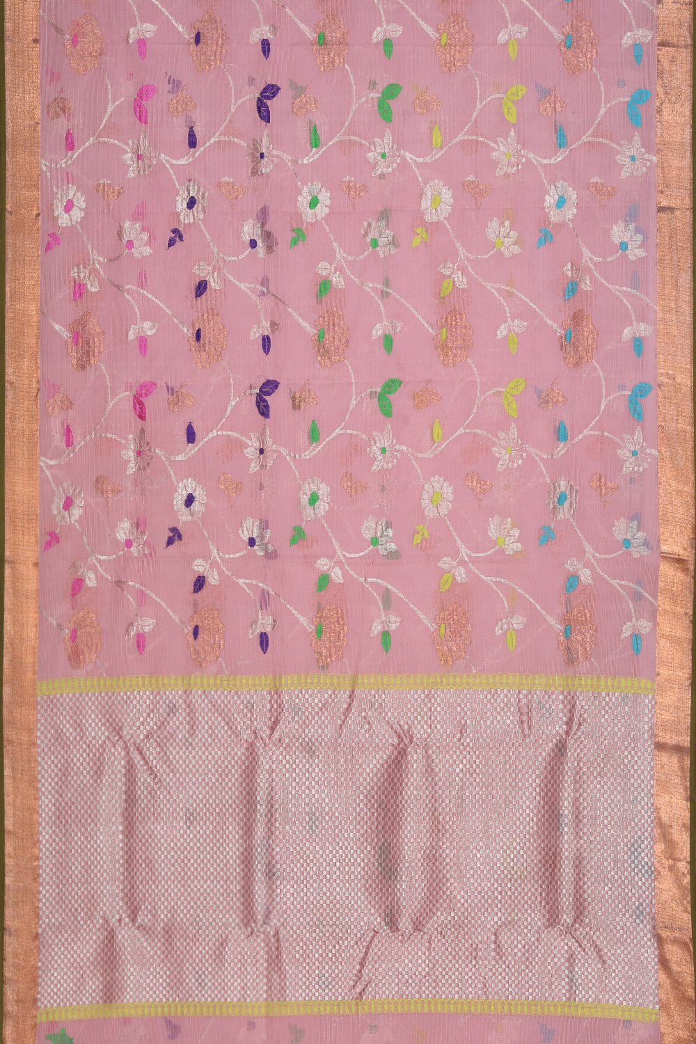 Image of Pure Zari Kota Pink Saree