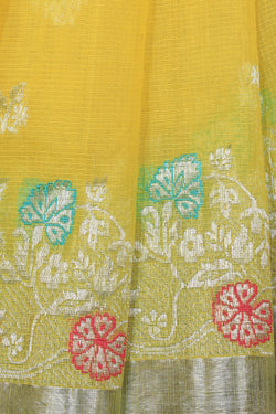 Image of Pure Zari Kota Yellow Saree