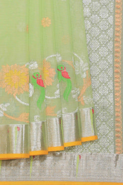 Collection of Pure Zari Kota Sea Green Saree in a gallery layout