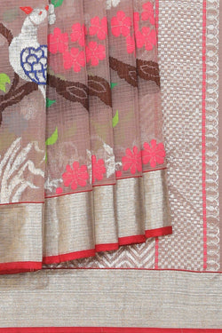 Collection of Pure Zari Kota Light Ash Grey Saree in a gallery layout