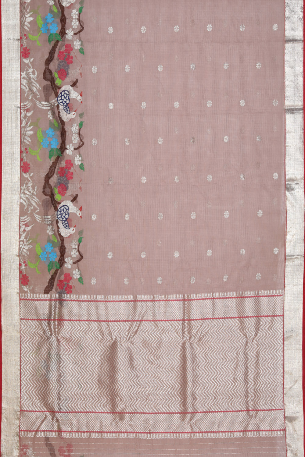 Collection of Pure Zari Kota Light Ash Grey Saree in a gallery layout