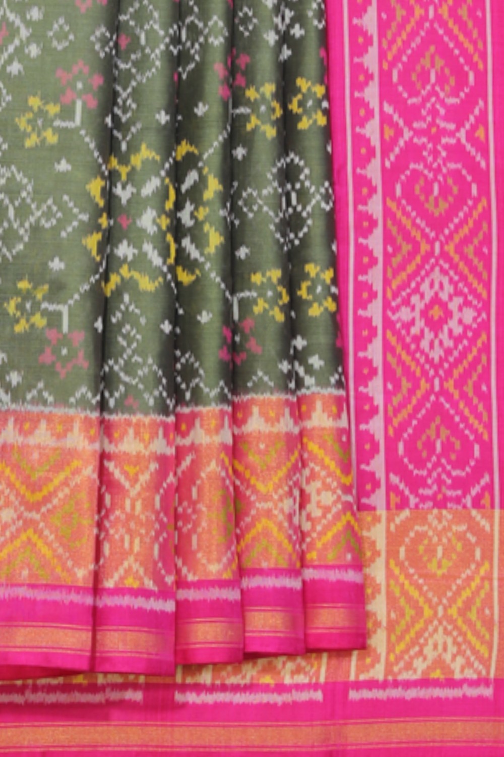 Collection of Rajkot Patola Silk Green Saree in a gallery layout