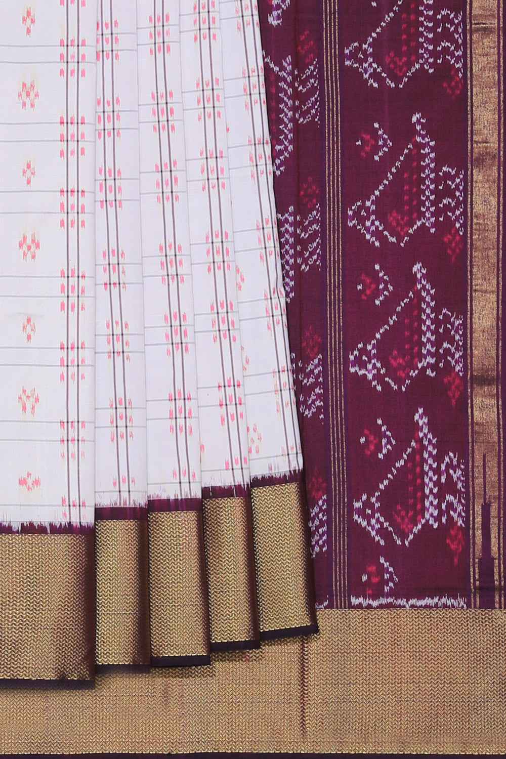 Collection of Pochampally Ikat Silk Off-White Saree in a gallery layout