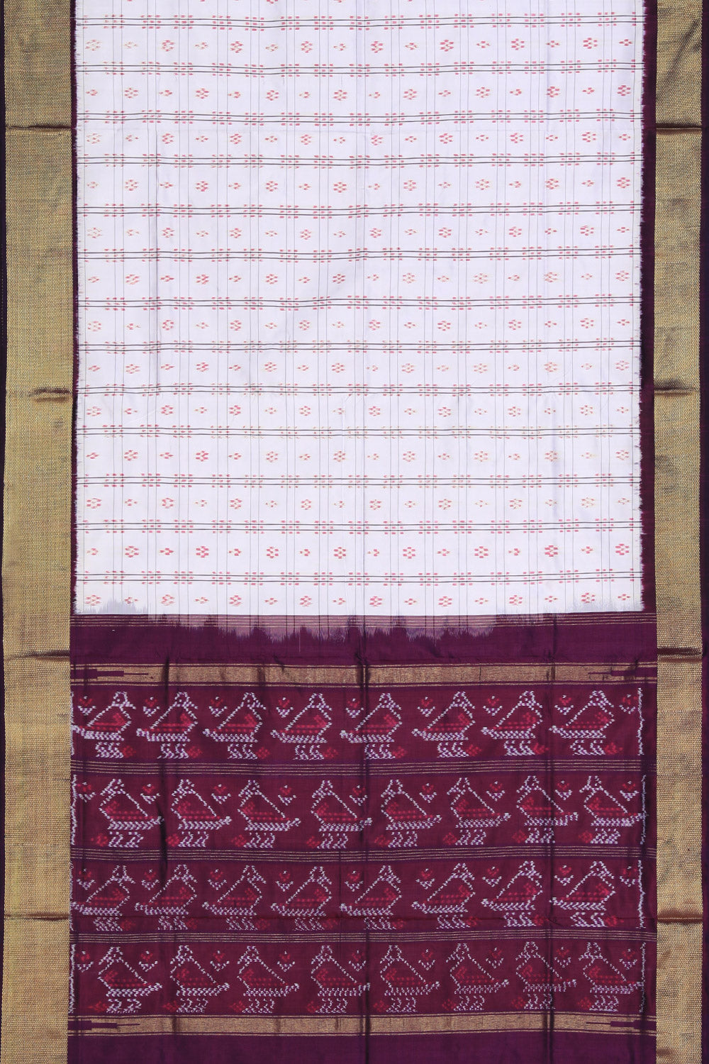 Collection of Pochampally Ikat Silk Off-White Saree in a gallery layout