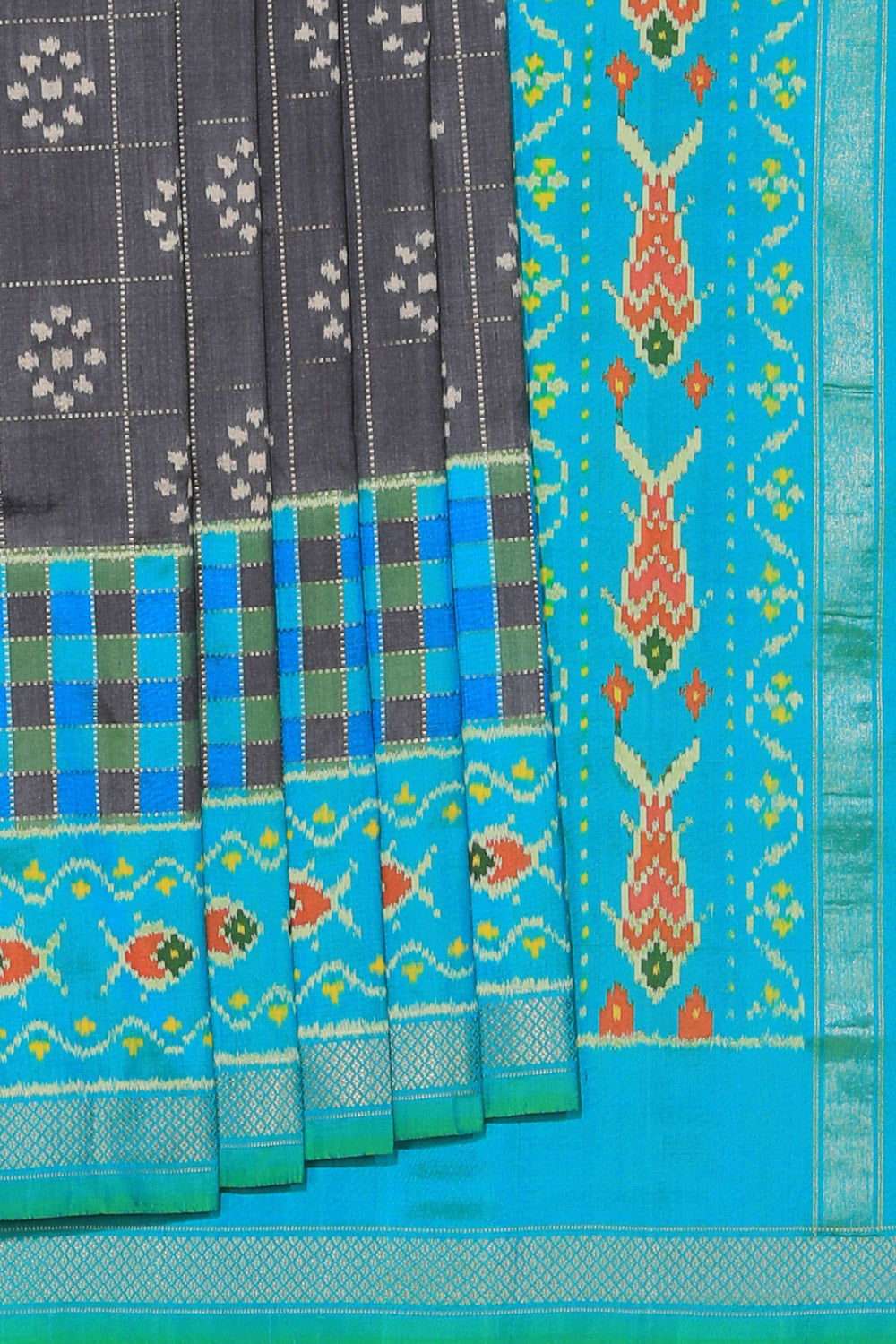 Collection of Pochampally Ikat Silk Grey Saree in a gallery layout