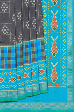 Collection of Pochampally Ikat Silk Grey Saree in a gallery layout