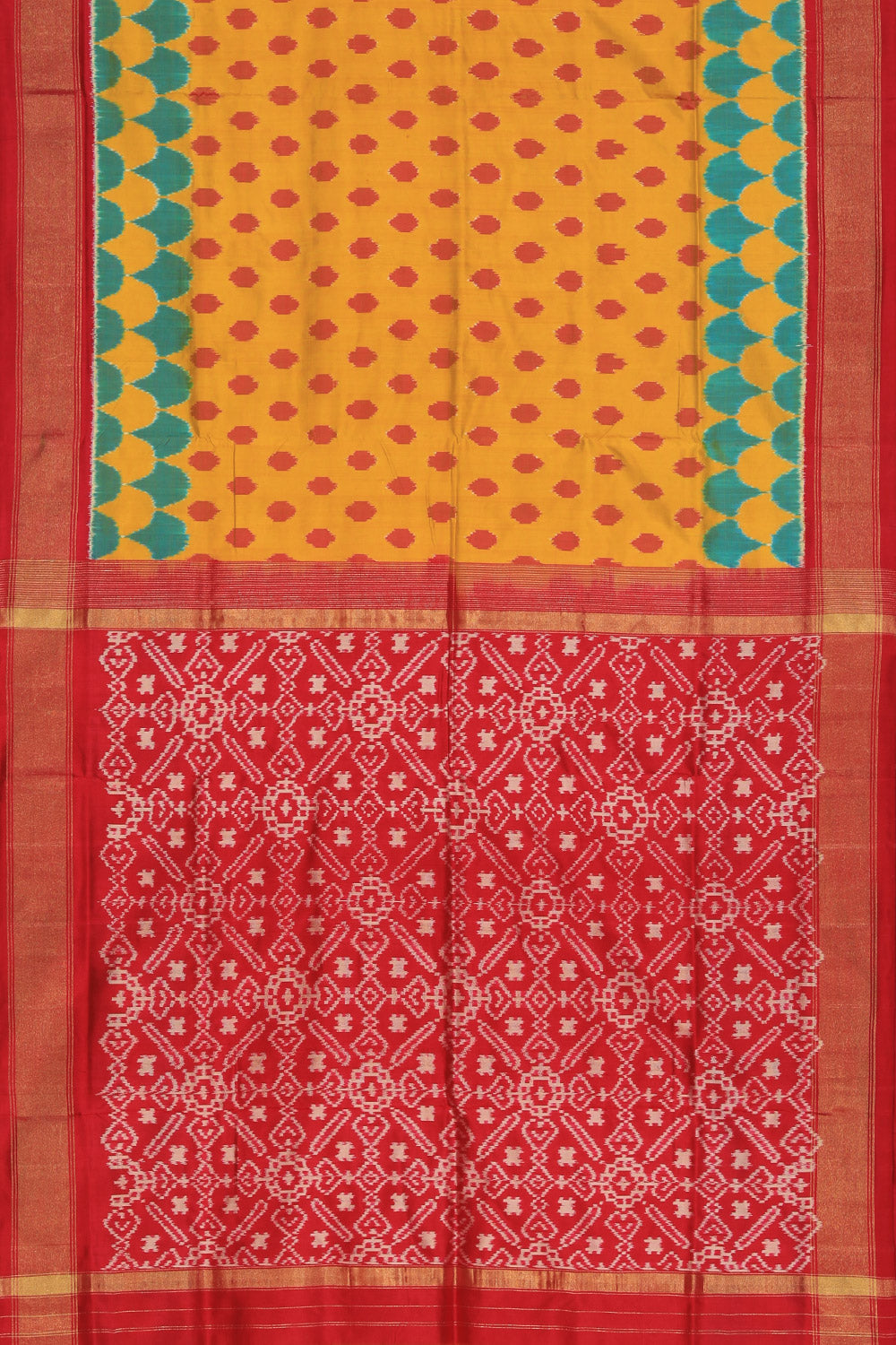 Collection of Pochampally Ikat Silk Yellow Saree in a gallery layout