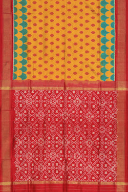 Collection of Pochampally Ikat Silk Yellow Saree in a gallery layout