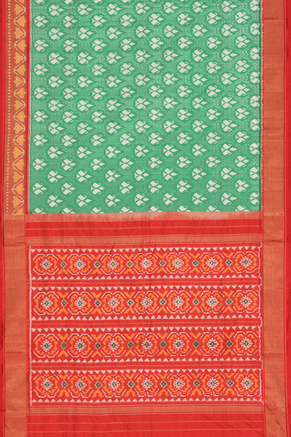 Collection of Pochampally Ikat Silk Green Saree in a gallery layout