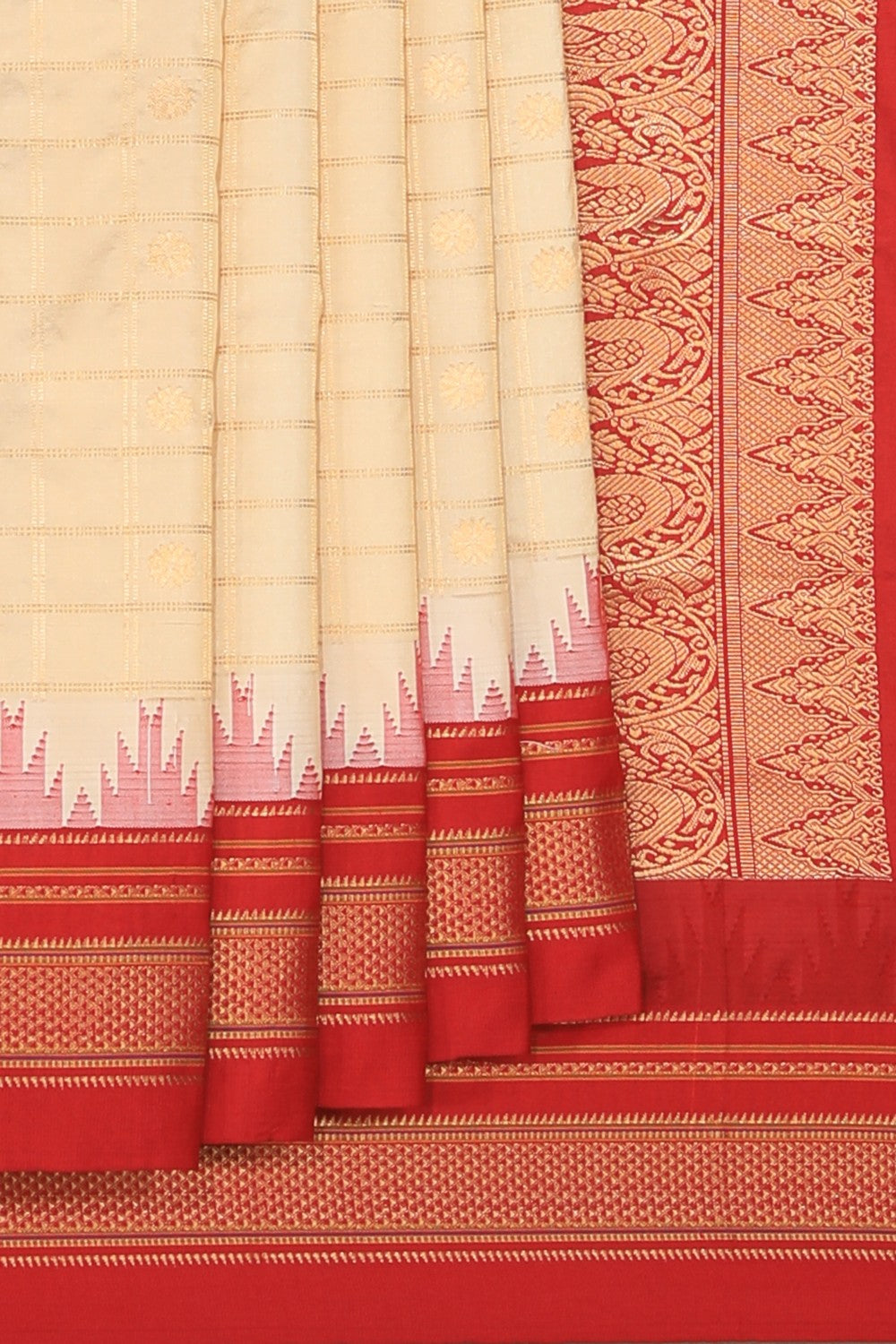 Collection of Narayanpet Silk Off-White Saree in a gallery layout