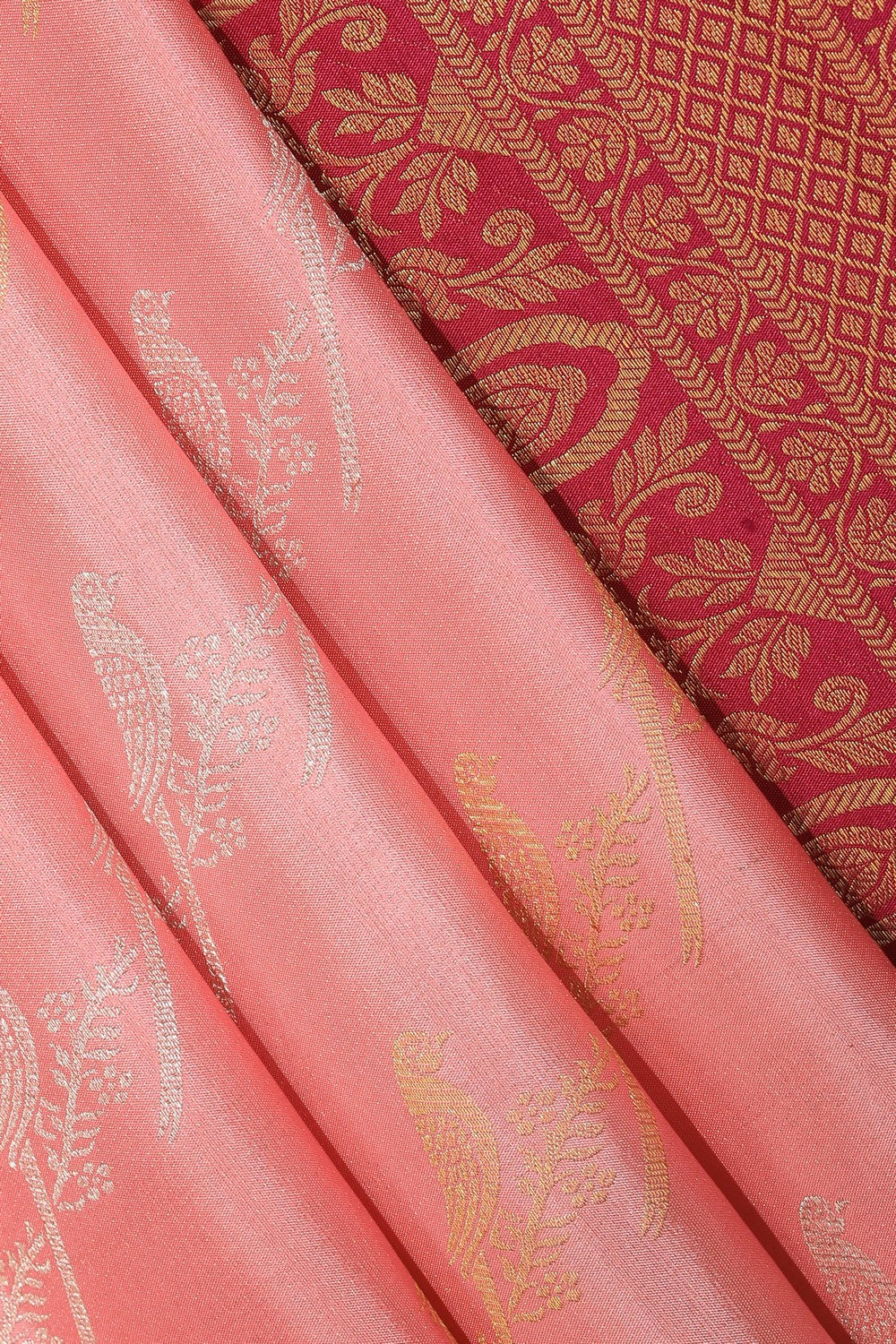 Kanchipattu Coral Pink Saree