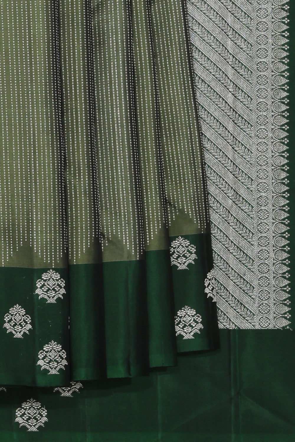 Collection of Kanchipuram Silk Moss Green Saree in a gallery layout