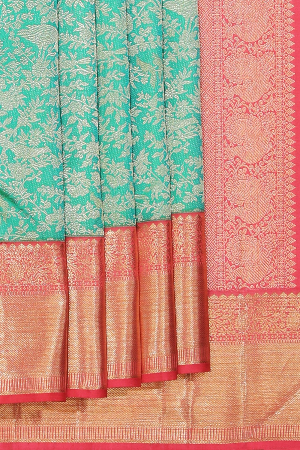 Collection of Arani Silk Brocade Sea-Green Saree in a gallery layout