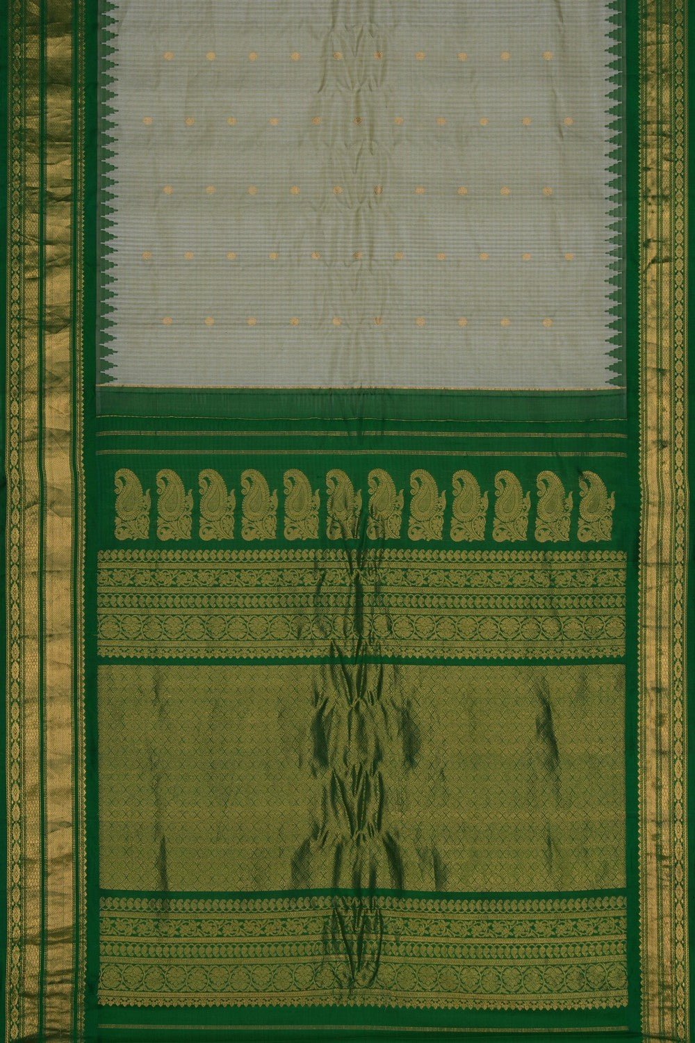 Image of Gadwal Cotton Silk Kattam Light-Green Saree