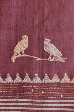 Image of Tussar Silk Kantha Stitch Saree