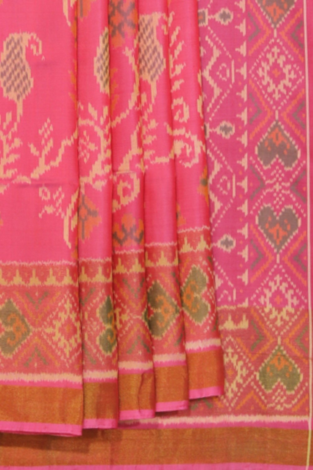 Collection of Rajkot Patola Silk Fuchsia-Pink Saree in a gallery layout