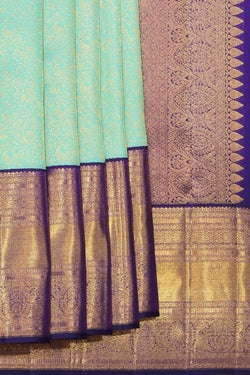 Collection of Arani Silk Brocade Aqua Green Saree in a gallery layout