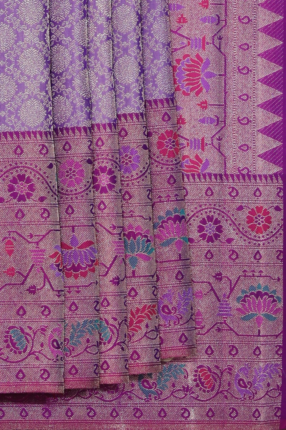 Collection of Arani Silk Brocade Purple Saree in a gallery layout