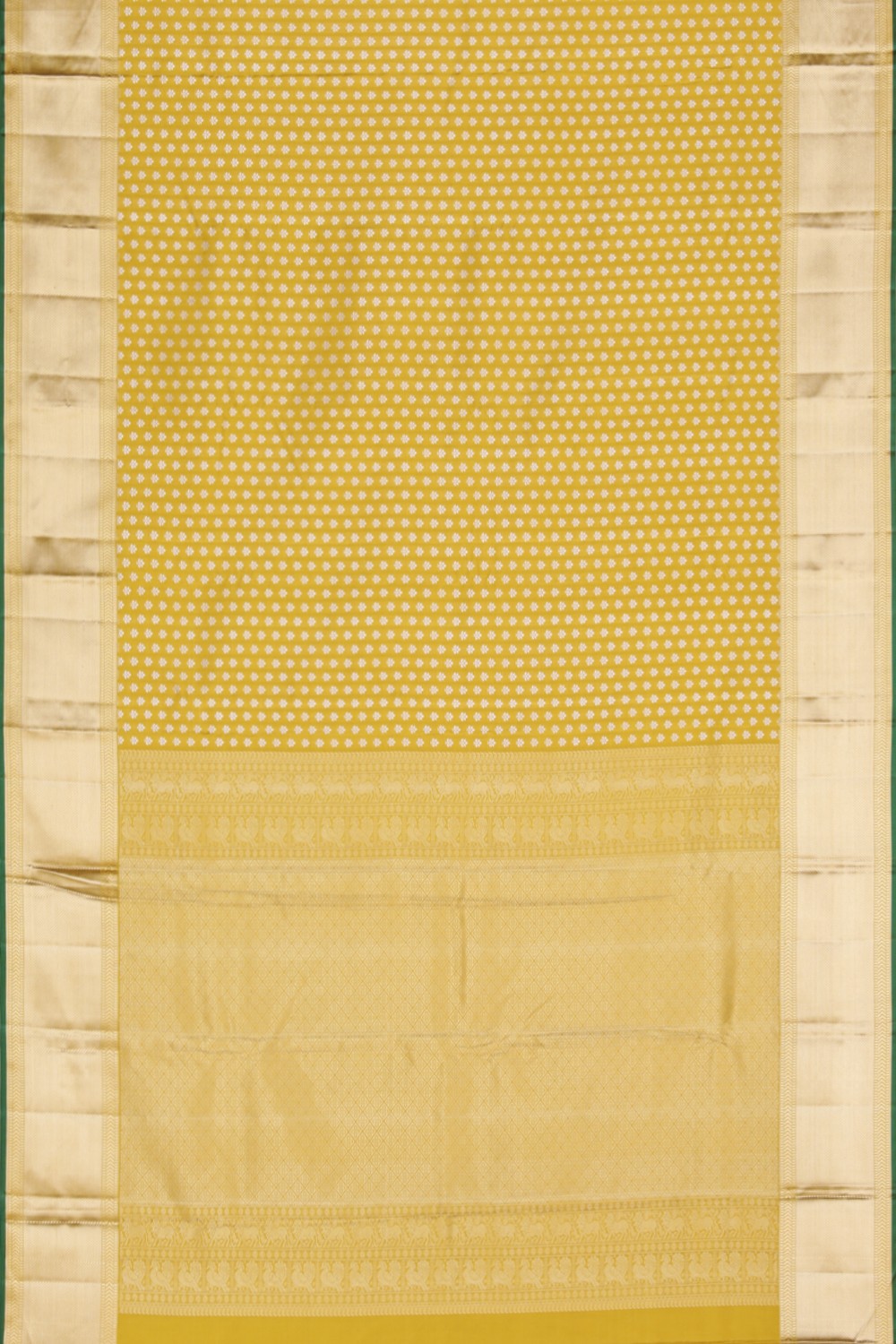 Collection of Kanjivaram Silk Brocade Fenugreek Yellow Saree in a gallery layout